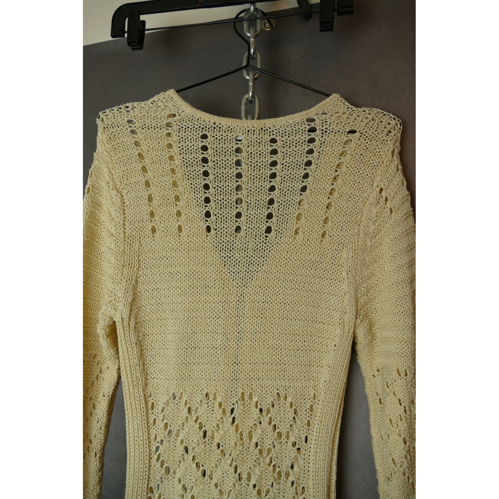 Solid And Striped Cream Crochet Knit Maxi Dress Long Sleeve V Neck Button Accent - Picture 8 of 15